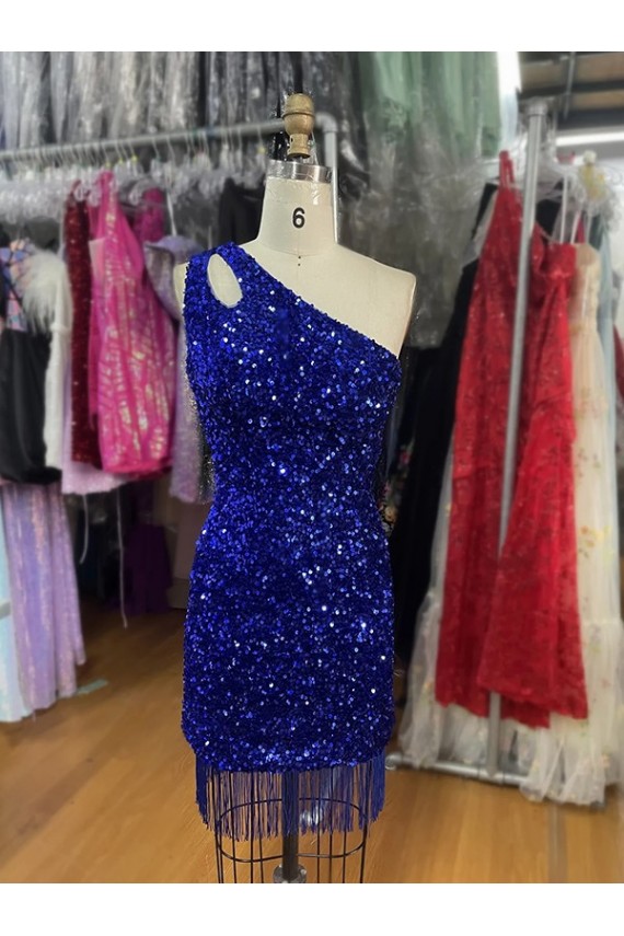 Royal Blue Sheath One Shoulder Short Homecoming Dress York