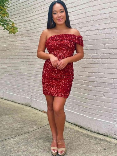 Burgundy Sheath One Shoulder Short Prom Dress York