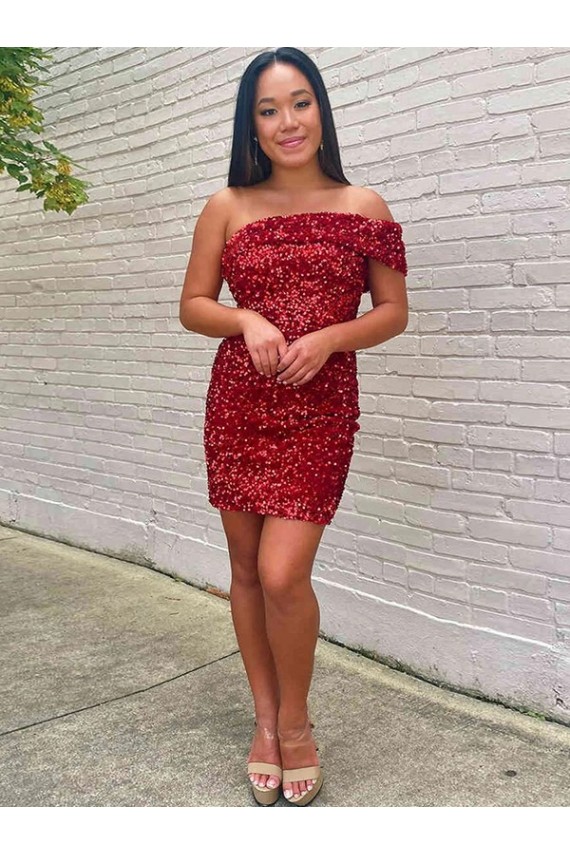 Burgundy Sheath One Shoulder Short Prom Dress York
