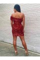 Burgundy Sheath One Shoulder Short Prom Dress York