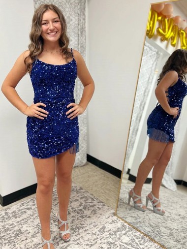 Royal Blue Sheath Spaghetti Straps Short Prom Dress York