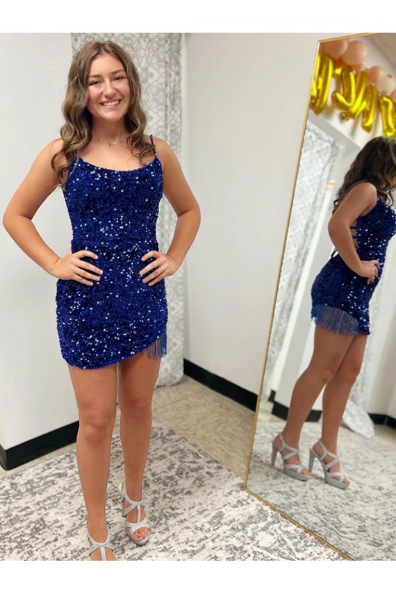 Royal Blue Sheath Spaghetti Straps Short Prom Dress York