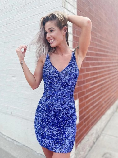Shown Color Sheath V-Neck Short Evening Dress York