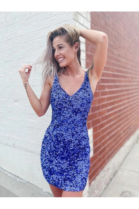 Shown Color Sheath V-Neck Short Evening Dress York