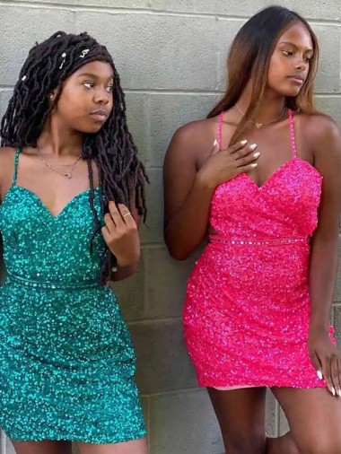 Dark Green Sheath V-Neck Short Prom Dress York