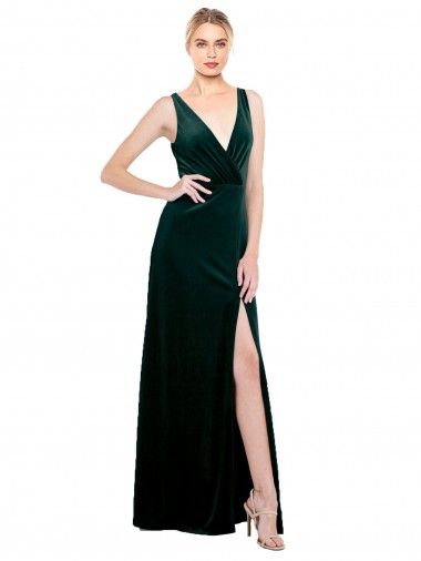 V-Back Dark Green A-Line V-Neck Long Black Tie Evening Dress / Prom Dress / Bridesmaid Dress York