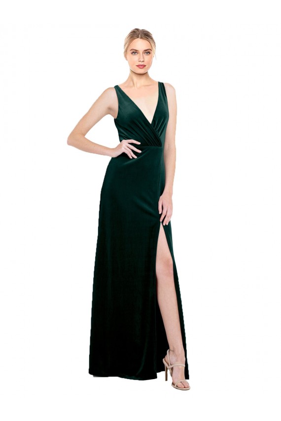 V-Back Dark Green A-Line V-Neck Long Black Tie Evening Dress / Prom Dress / Bridesmaid Dress York