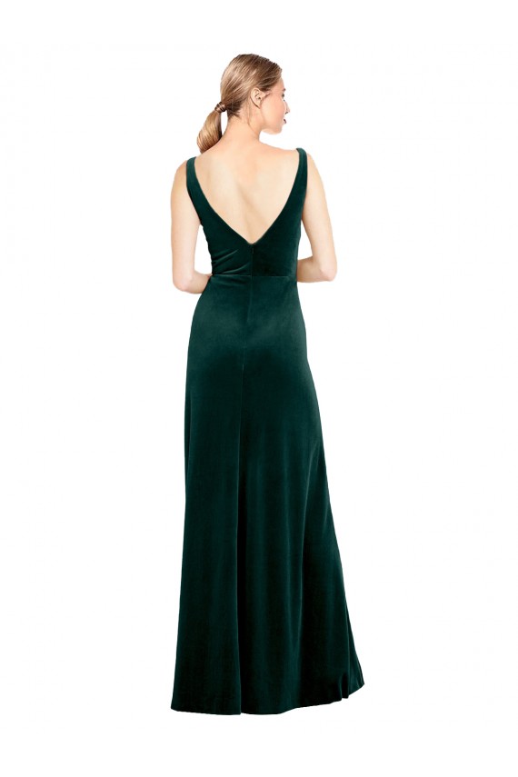V-Back Dark Green A-Line V-Neck Long Black Tie Evening Dress / Prom Dress / Bridesmaid Dress York