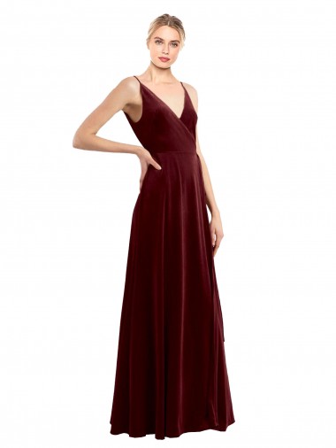 V-Back Burgundy A-Line V-Neck Long Bridesmaid Dress / Evening Dress York
