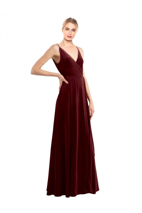 V-Back Burgundy A-Line V-Neck Long Bridesmaid Dress / Evening Dress York