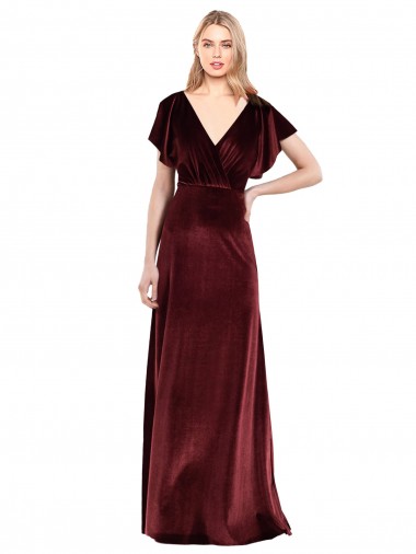 V-Back Burgundy A-Line V-Neck Long Prom Dress / Bridesmaid Dress York