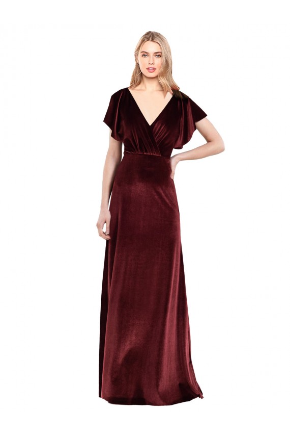 V-Back Burgundy A-Line V-Neck Long Prom Dress / Bridesmaid Dress York