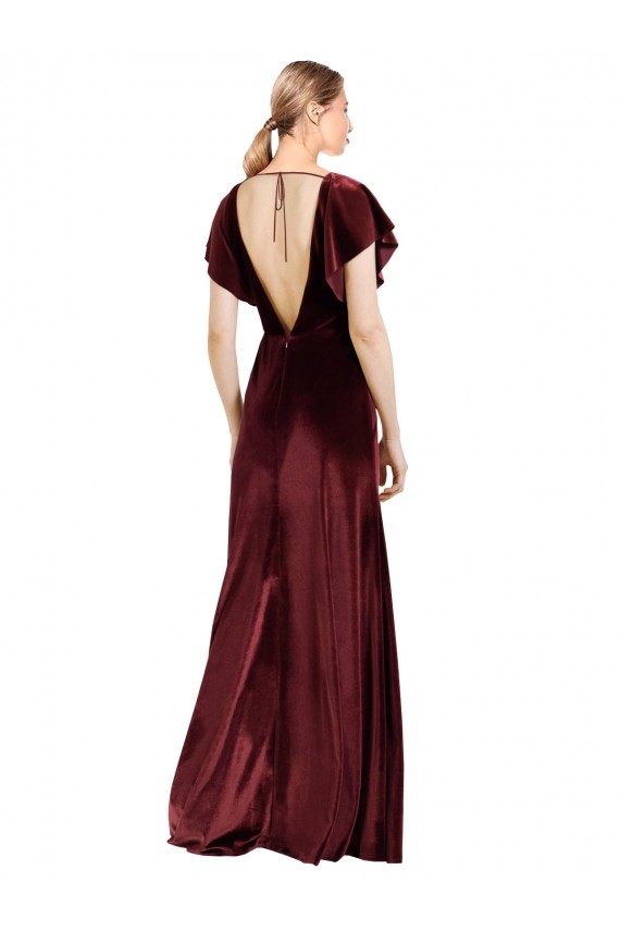 V-Back Burgundy A-Line V-Neck Long Prom Dress / Bridesmaid Dress York