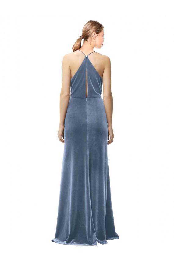 Keyhole Back Dusty Blue A-Line Cowl Neck Long Prom Dress / Bridesmaid Dress York