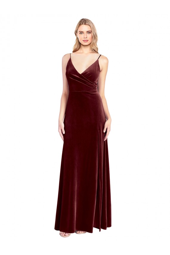 V-Back Burgundy A-Line V-Neck Long Black Tie Prom Dress / Bridesmaid Dress York