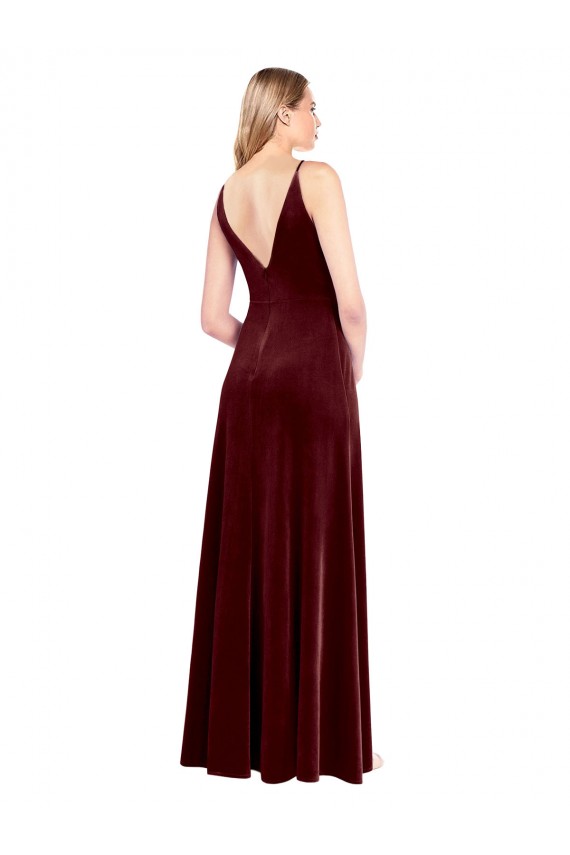 V-Back Burgundy A-Line V-Neck Long Black Tie Prom Dress / Bridesmaid Dress York
