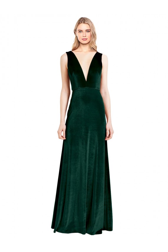 V-Back Dark Green A-Line V-Neck Long Bridesmaid Dress / Formal Dress York