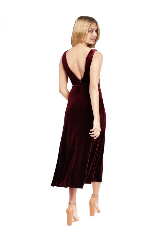 V-Back Burgundy A-Line V-Neck Midi Length Prom Dress / Bridesmaid Dress York