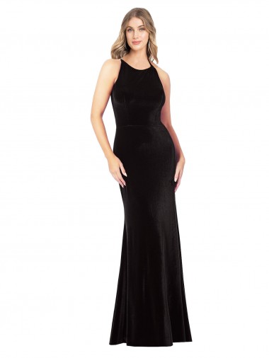 Open Back Black Sheath Jewel Neck Long Formal Evening Gown / Prom Dress / Bridesmaid Dress York