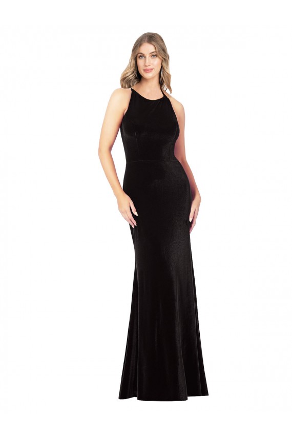 Open Back Black Sheath Jewel Neck Long Formal Evening Gown / Prom Dress / Bridesmaid Dress York