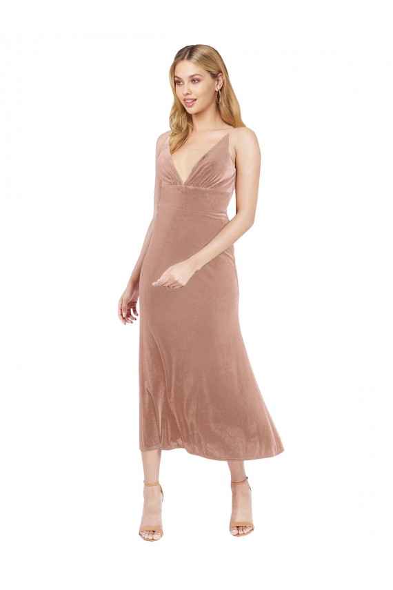 V-Back Pink A-Line V-Neck Midi Length Prom Dress / Bridesmaid Dress York