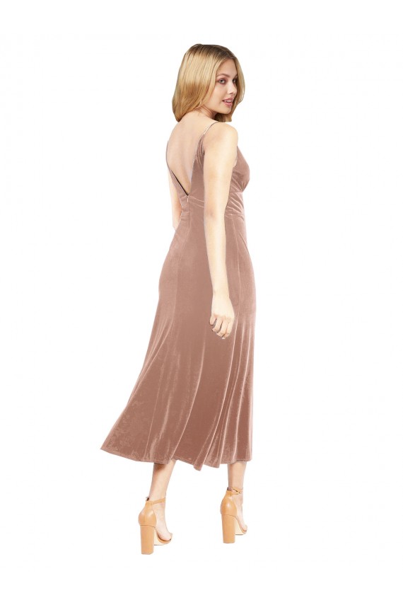 V-Back Pink A-Line V-Neck Midi Length Prom Dress / Bridesmaid Dress York