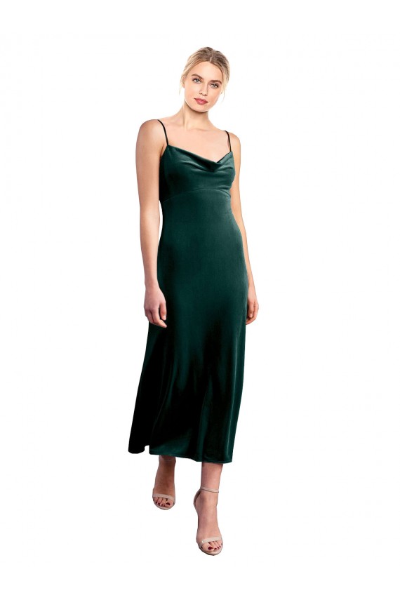 Low Back Dark Green A-Line Cowl Neck Midi Length Prom Dress / Bridesmaid Dress York