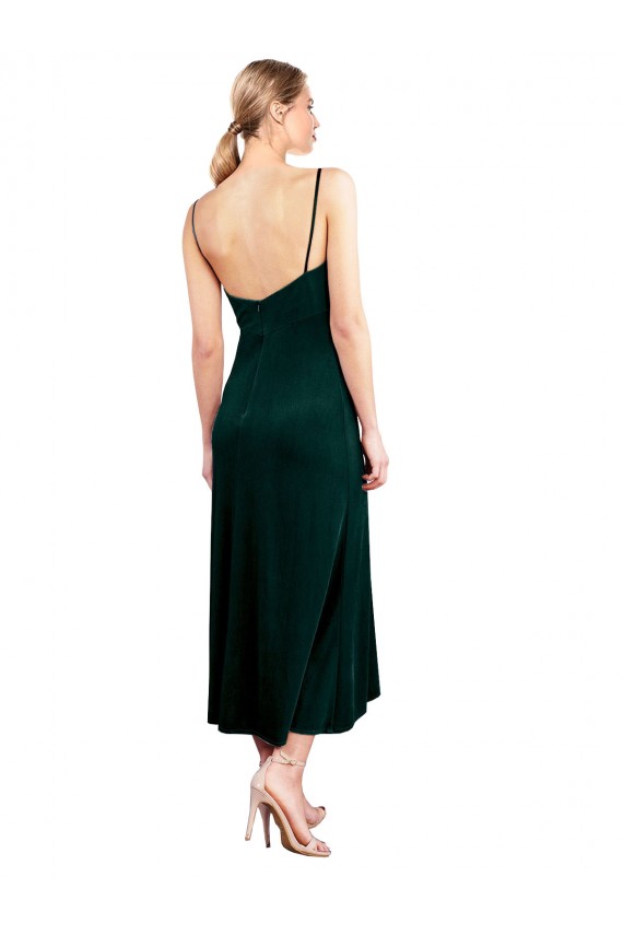Low Back Dark Green A-Line Cowl Neck Midi Length Prom Dress / Bridesmaid Dress York