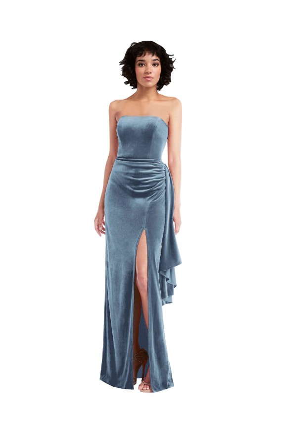 Low Back Dusty Blue Sheath Strapless Long Formal Evening Gown / Prom Dress / Bridesmaid Dress York
