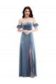 Low Back Dusty Blue A-Line Off the Shoulder Long Formal Dress / Bridesmaid Dress York
