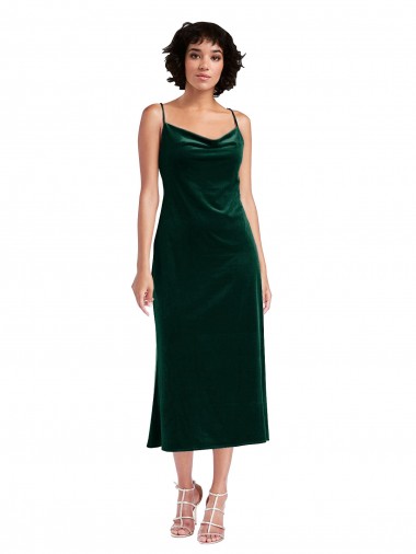Open Back Dark Green Sheath Cowl Neck Midi Length Black Tie Evening Gown / Prom Dress / Bridesmaid Dress York