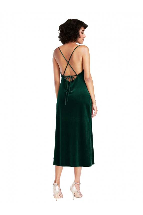 Open Back Dark Green Sheath Cowl Neck Midi Length Black Tie Evening Gown / Prom Dress / Bridesmaid Dress York