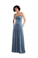 Open Back Dusty Blue Sheath Cowl Neck Long Semi Formal Evening Dress / Prom Dress / Bridesmaid Dress York