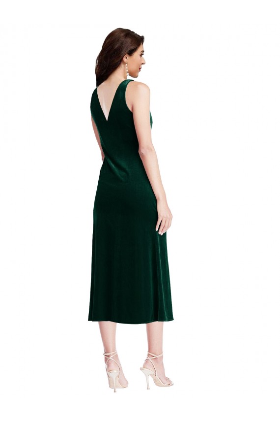 V-Back Dark Green Sheath Cowl Neck Midi Length Evening Gown / Prom Dress / Bridesmaid Dress York