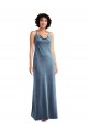 V-Back Dusty Blue Sheath Cowl Neck Long Bridesmaid Dress / Evening Dress York