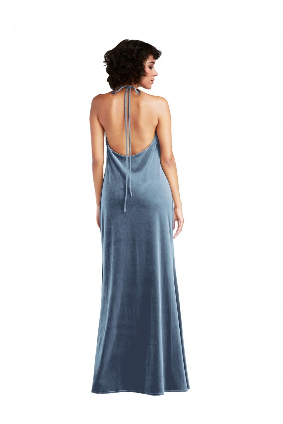 V-Back Dusty Blue Sheath Cowl Neck Long Bridesmaid Dress / Evening Dress York