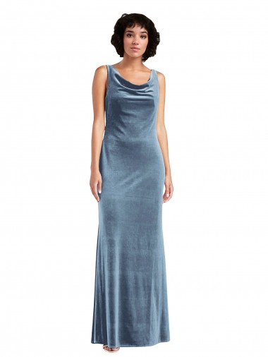 V-Back Dusty Blue Sheath Cowl Neck Long Evening Dress / Bridesmaid Dress York