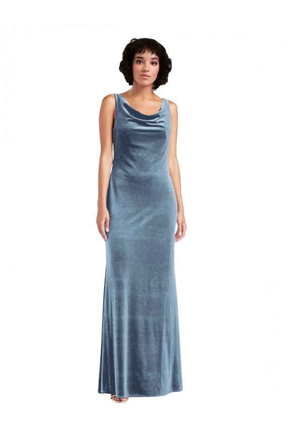 V-Back Dusty Blue Sheath Cowl Neck Long Evening Dress / Bridesmaid Dress York