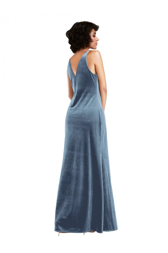 V-Back Dusty Blue Sheath Cowl Neck Long Evening Dress / Bridesmaid Dress York