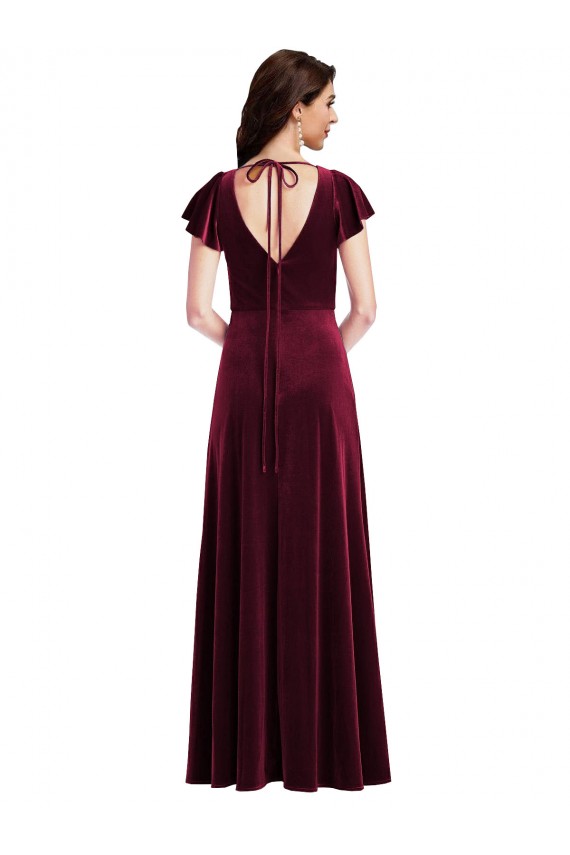Burgundy A-Line V-Neck Long Semi Formal Evening Dress / Prom Dress / Bridesmaid Dress York