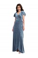 Dusty Blue A-Line V-Neck Long Black Tie Evening Gown / Prom Dress / Bridesmaid Dress York