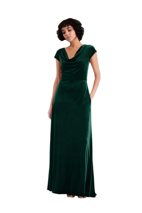 Dark Green A-Line Cowl Neck Long Black Tie Evening Gown / Prom Dress / Bridesmaid Dress York