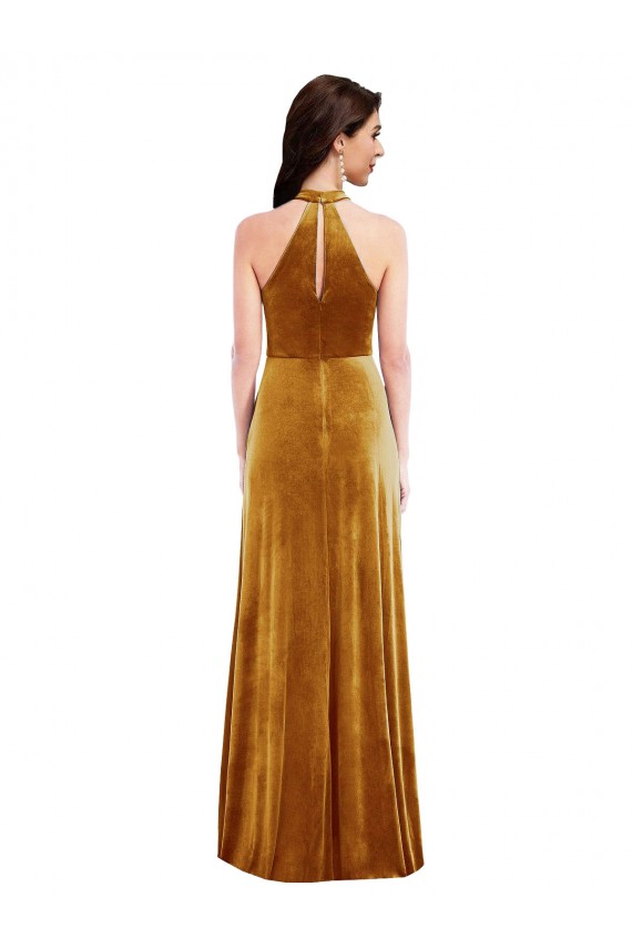 Keyhole Back Gold Trumpet High Neck Long Semi Formal Evening Dress / Prom Dress / Bridesmaid Dress York