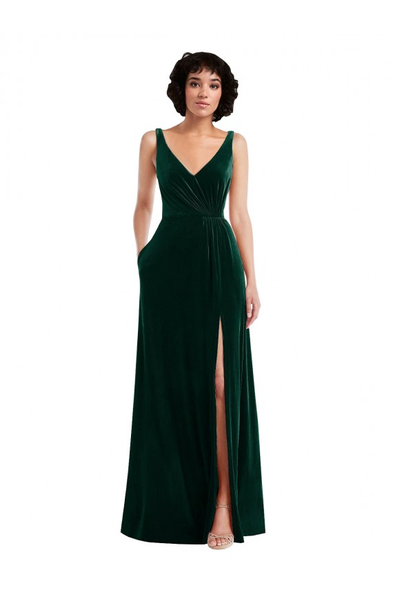 V-Back Dark Green A-Line V-Neck Long Bridesmaid Dress / Evening Dress York