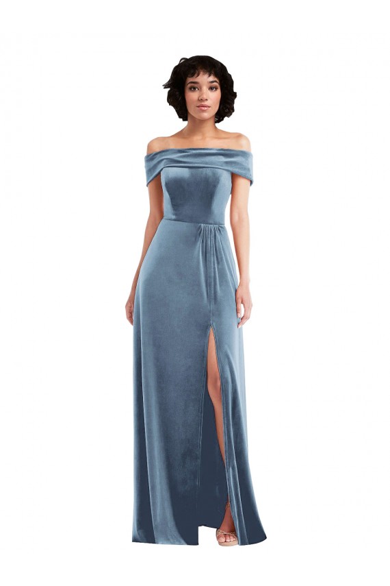 Dusty Blue A-Line Off the Shoulder Long Semi Formal Evening Dress / Prom Dress / Bridesmaid Dress York