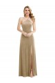 Open Back Champagne A-Line High Neck Long Semi Formal Evening Dress / Prom Dress / Bridesmaid Dress York
