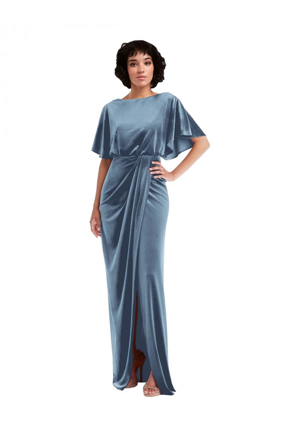 Open Back Dusty Blue Sheath Long Semi Formal Evening Dress / Prom Dress / Bridesmaid Dress York