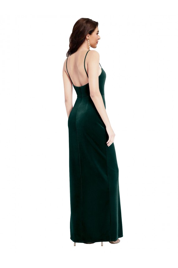 Low Back Dark Green Sheath Square Neck Long Prom Dress / Bridesmaid Dress York