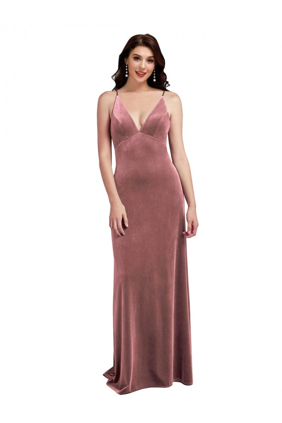 Low Back Cinnamon Rose A-Line V-Neck Long Formal Evening Gown / Prom Dress / Bridesmaid Dress York