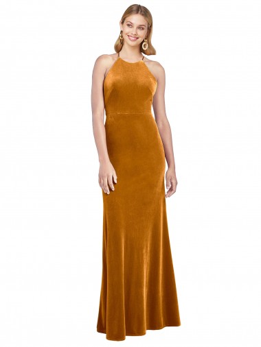 Open Back Gold A-Line High Neck Long Formal Evening Gown / Prom Dress / Bridesmaid Dress York